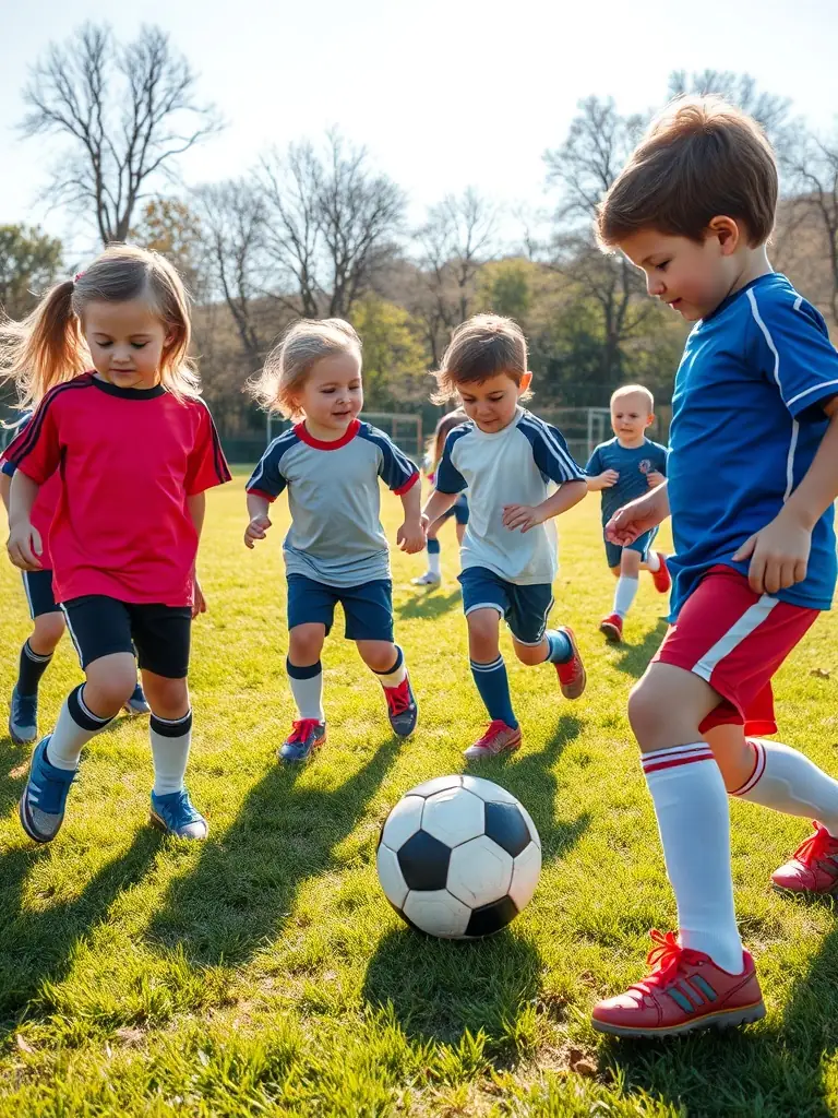 Action shot of young children participating in a football training session at USC UNION SPORTIVE DE CHATEAUMEILLANT, focusing on teamwork and skill development.